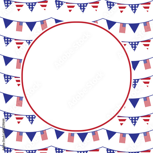 Circular blank picture frame with American flags pattern 