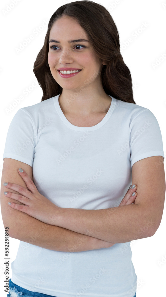 Smiling female model standing with arms crossed Smiling female model standing with arms crossed