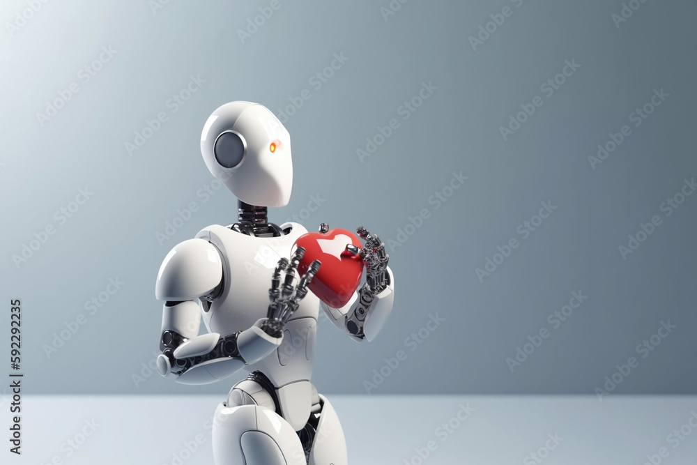 Generative ai robot holding red heart Generative ai robot holding red heart