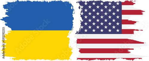 United Stated and Ukraine grunge flags connection vector