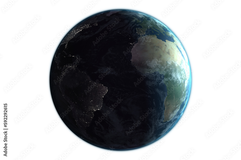 Earth with shadow on white background