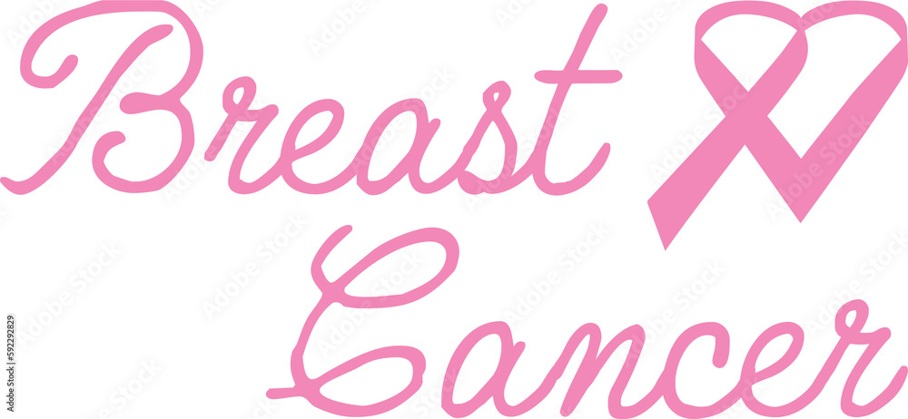 Breast cancer text with ribbon Breast cancer text with ribbon