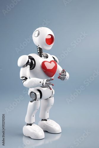 Generative ai robot holding red heart