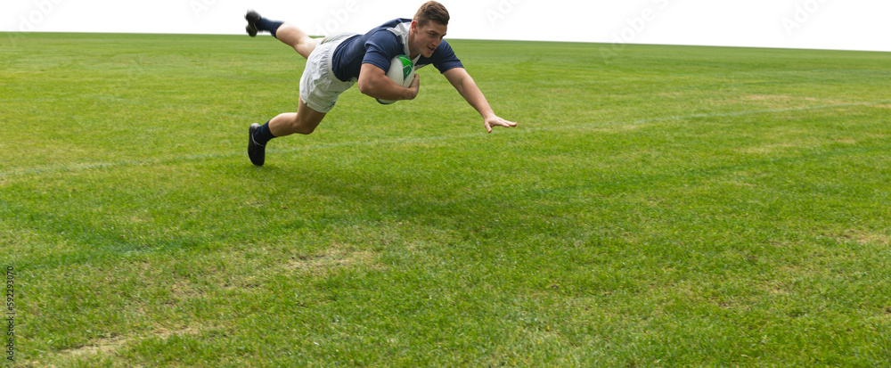 Male rugby player scoring a touchdown Male rugby player scoring a touchdown