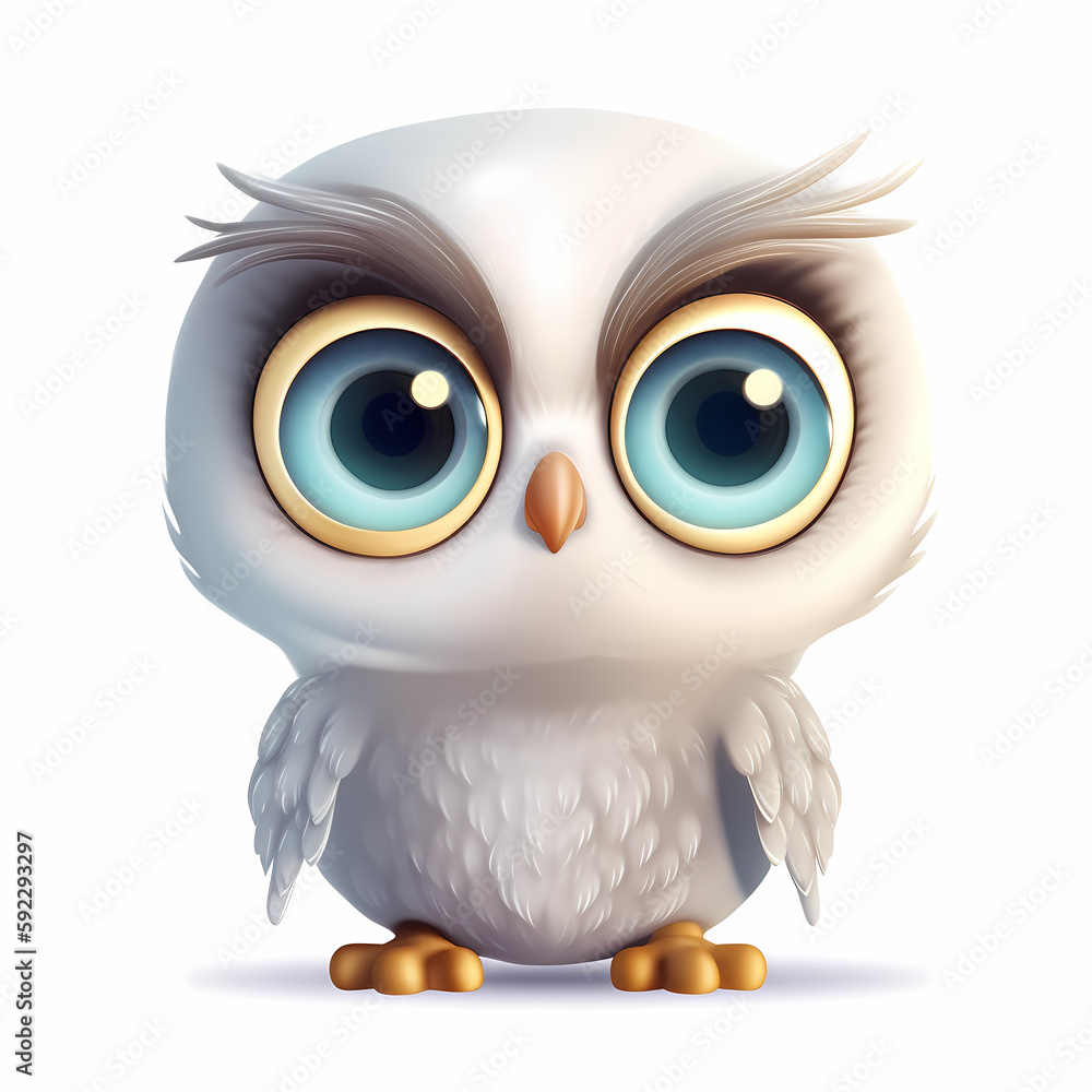 Baby Owl Cartoon Isolated On White Background. Generative AI