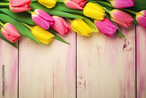 Wallpaper Mural tulips flower with copy space on vintage wooden background Torontodigital.ca