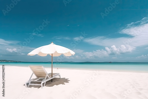 Beautiful beach with white sand  chairs and umbrella  beautiful beach landscape