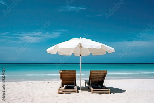 Beautiful beach with white sand  chairs and umbrella  beautiful beach landscape