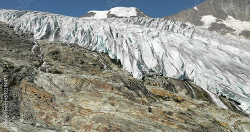 aerial view of a melting glacier in the swiss alps photo