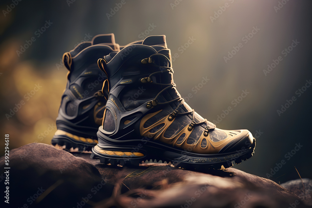 Outdoor walking and hiking boots, illustration generative AI