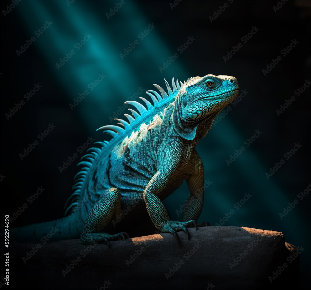 Obraz premium Detailed portrait of blue iguana, generative ai
