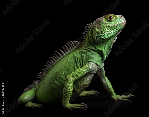 Detailed portrait of green iguana, generative ai