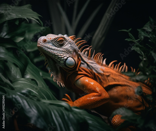Detailed portrait of orange iguana, generative ai © neng kokom komala