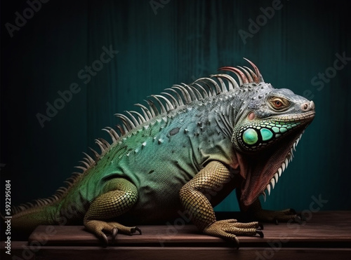 Detailed portrait of green iguana  generative ai