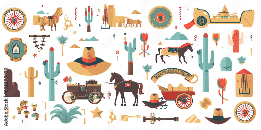 Wild-west western symbols on white background Wild-west western symbols on white background