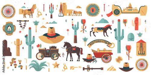 Wild-west western symbols on white background