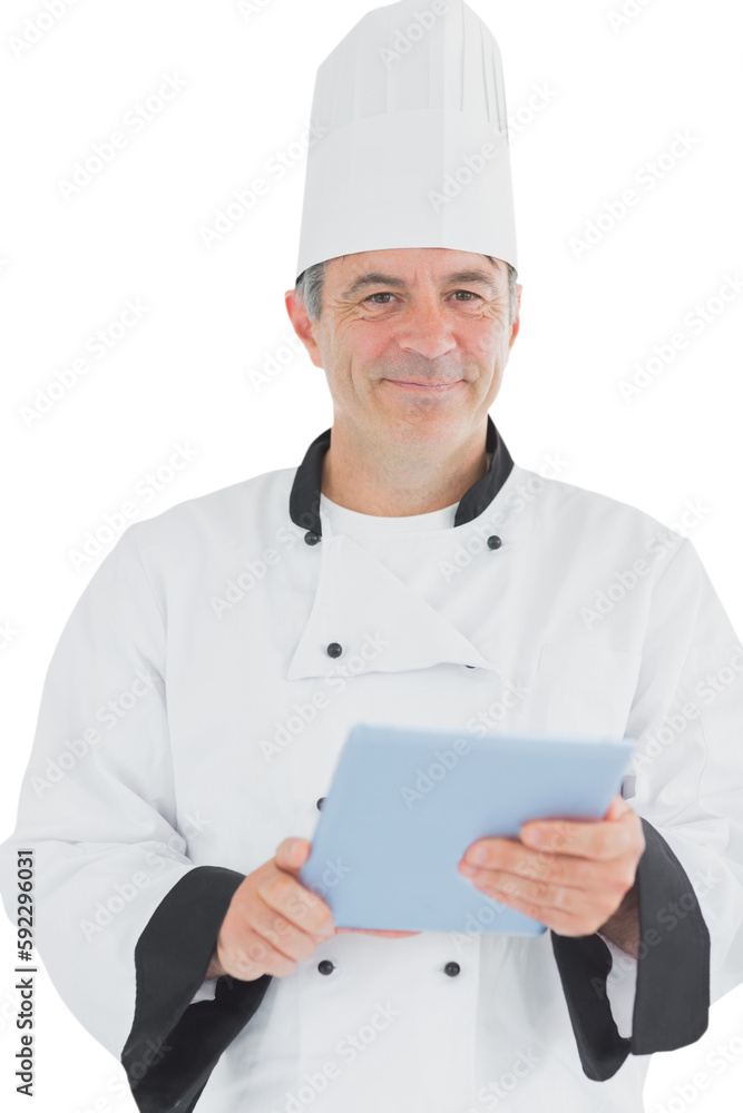 Portrait of smiling male chef holding digital tablet Portrait of smiling male chef holding digital tablet