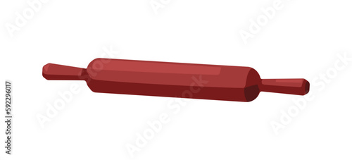 Rolling pin, kitchen bakers roller for dough kneading. Wooden tool, cooking culinary utensil. Wood cylinder battledore with handles. Flat cartoon vector illustration isolated on white background