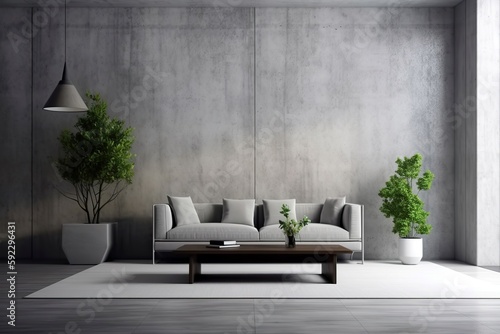 Concrete wall background for lounge and living room interior design  Generative AI