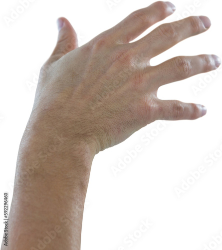 Hand of man gesturing by invisible screen
