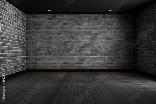 Empty room interior design with black brick wall texture background, Generative AI