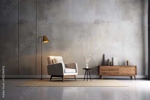Lounge and living room design featuring concrete wall texture background  Generative AI