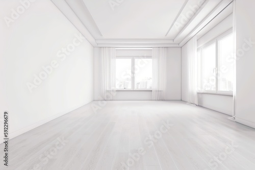 Empty white room  copy space with the wooden floor  Generative AI