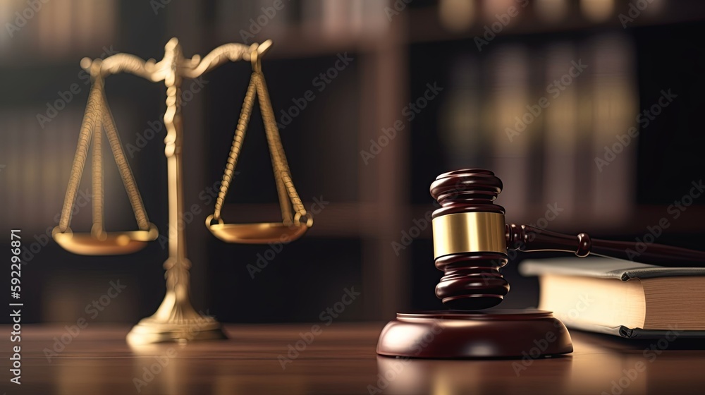 close up of wooden gavel and scales of justice, judge, law banner, generative ai close up of wooden gavel and scales of justice, judge, law banner, generative ai