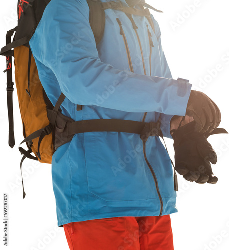 Midsection of skier wearing gloves