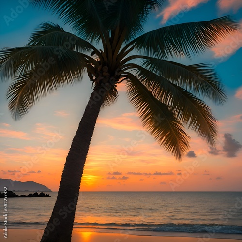 Palmtree on the beach during sunset