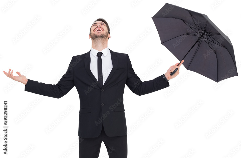 Happy businessman holding umbrella Happy businessman holding umbrella
