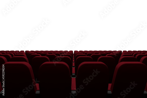 Red chairs in empty auditorium