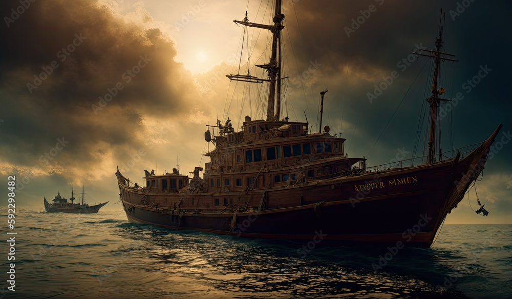 A Majestic Oil Painting of an Old Ship on the Sea at the Port, Perfect for Art Lovers and Admirers of Maritime History A Majestic Oil Painting of an Old Ship on the Sea at the Port, Perfect for Art Lovers and Admirers of Maritime History