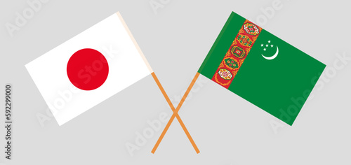 Crossed flags of Japan and Turkmenistan. Official colors. Correct proportion