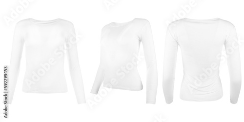 Image of a lady's full sleeves t-shirt on a white background in three angles