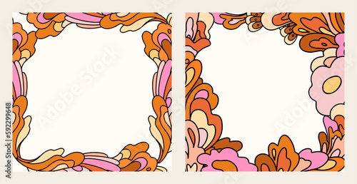 Hippie flower border and frame. Place for text for sale banner, greeting card and posters