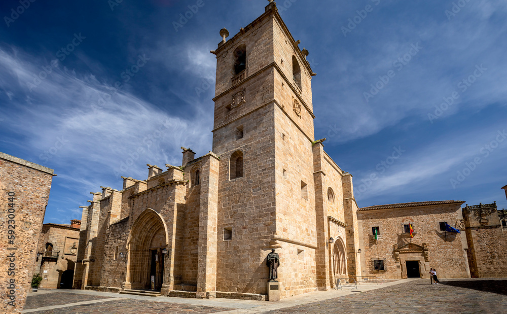 View of the gothic co-cathedral of Santa Maria de Caceres, Spain, in gothic style