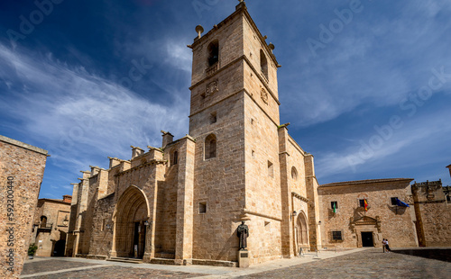 View of the gothic co-cathedral of Santa Maria de Caceres, Spain, in gothic style