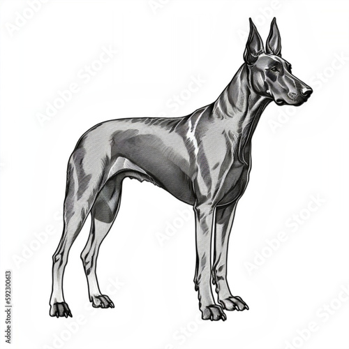 Vintage Illustration Of a Doberman Pinscher Dog 