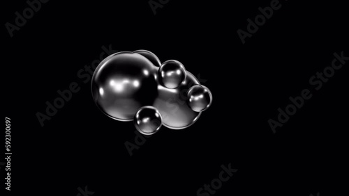 A metaball animation of morphing liquid blobs. 3D Abstract black Metaballs in the background. 4K Ultra HD. a seamless, looped 3D animation and an alpha matte. photo