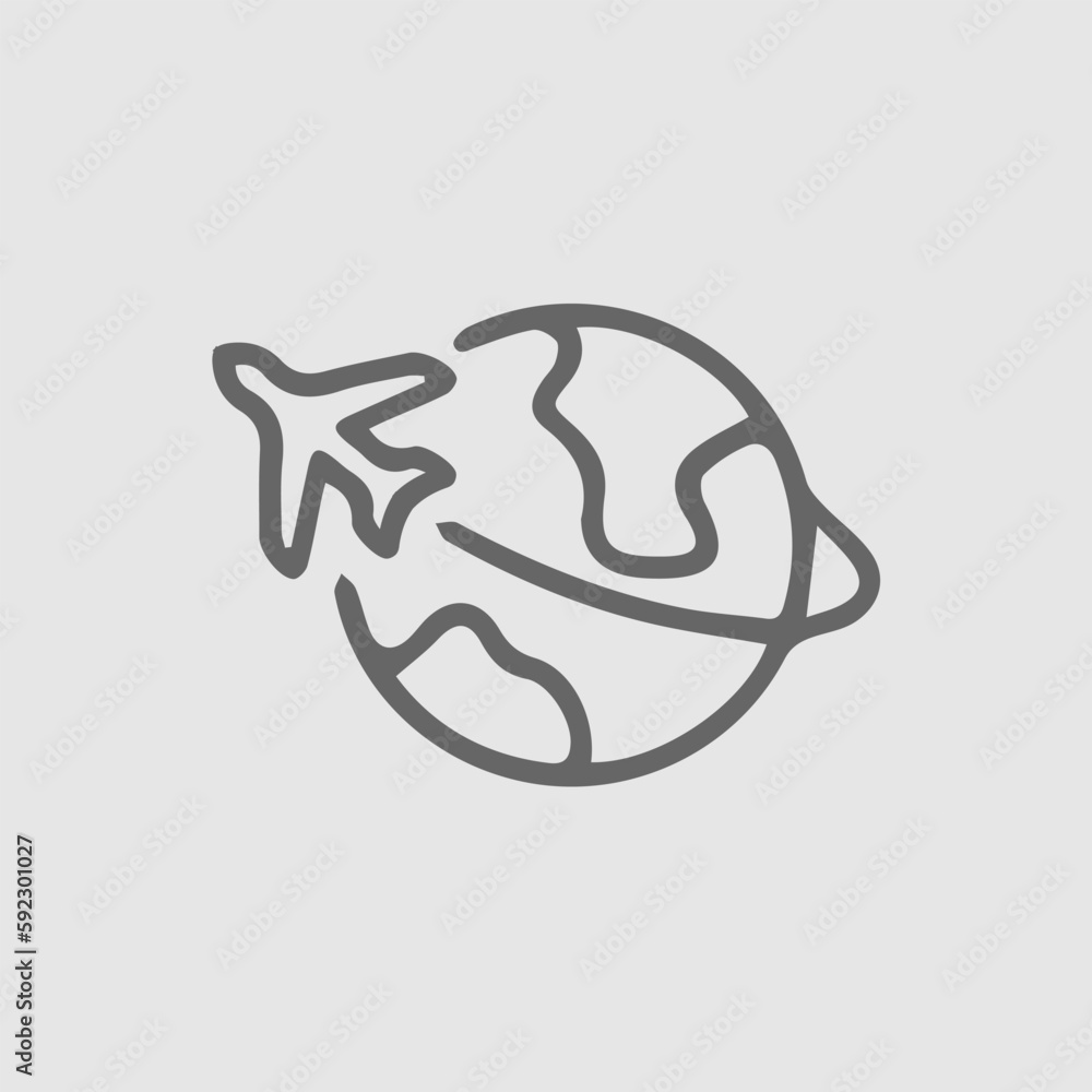 Globe and plane vector icon. Airplane travel symbol. Simple isolated illustration. Globe and plane vector icon. Airplane travel symbol. Simple isolated illustration.