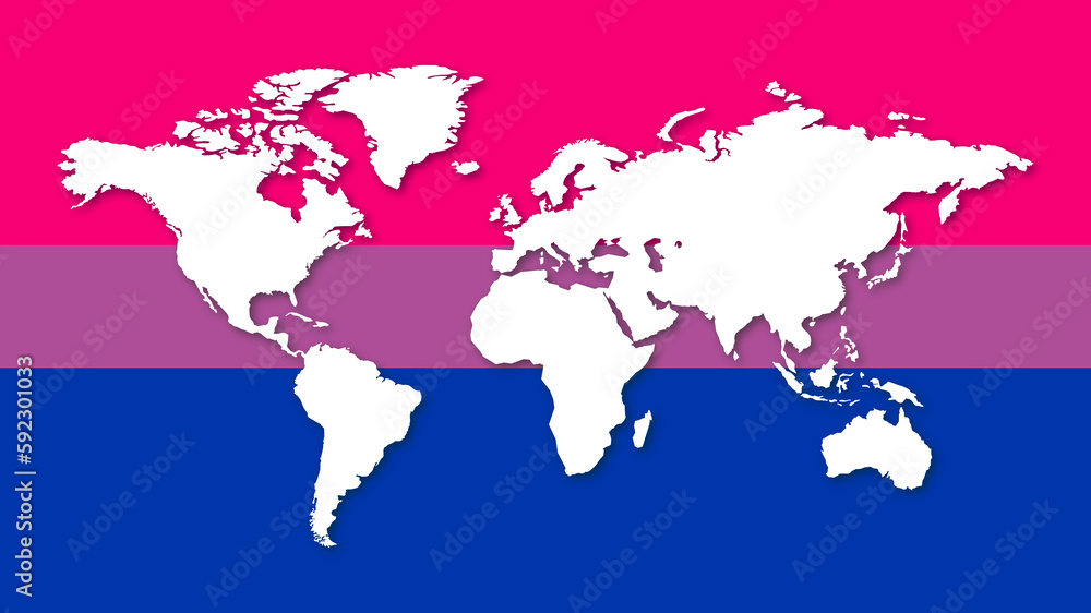 Illustration of Bisexual pride flag with a world map