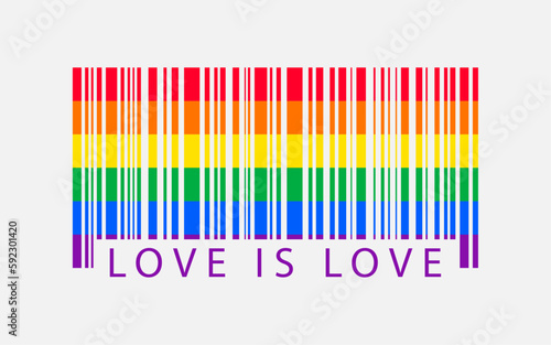 Rainbow LGBT pride barcode creative colorful artwork. Love is love