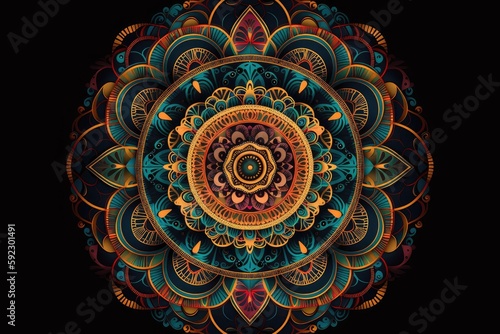 mandala made with geometric shapes and colors, bringing balance and harmony, created with generative ai