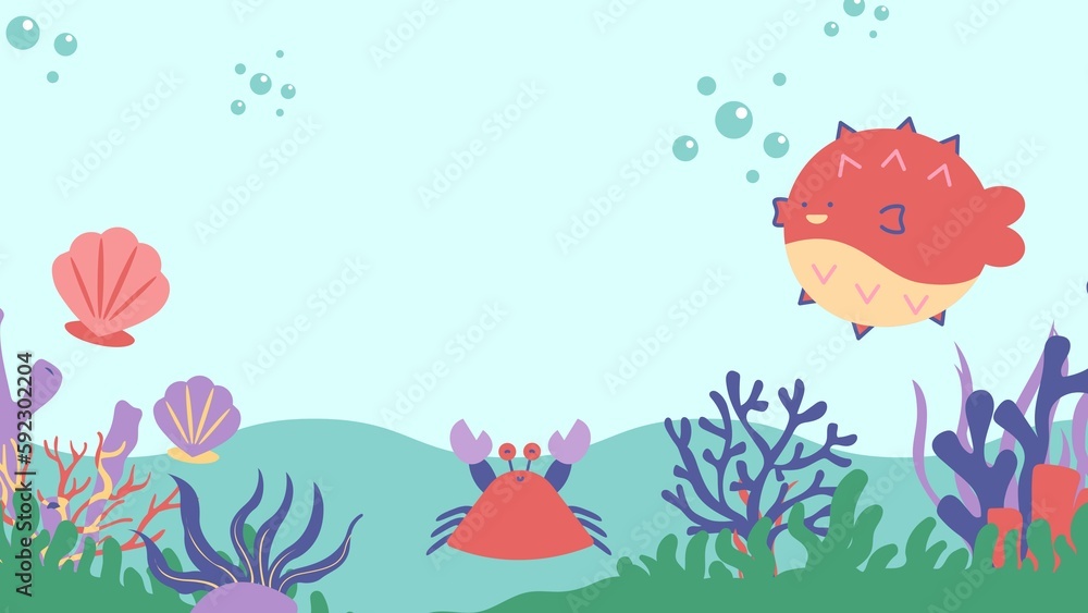 copy space area underwater backgrounds, and cute marine life animals