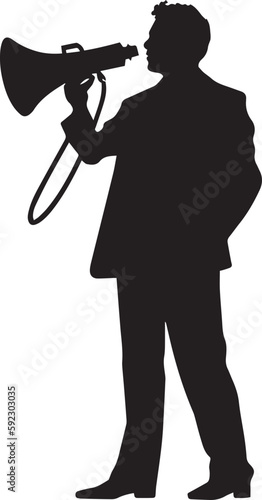 Business man speaking trough megaphone speaker vector silhouette black vector illustration on a white background  SVG