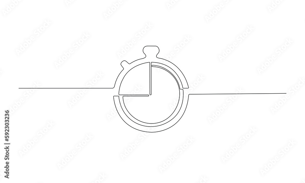 One line stopwatch isolated on white background. Clock Continuous line sketch. Vector illustration One line stopwatch isolated on white background. Clock Continuous line sketch. Vector illustration