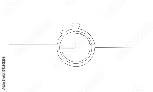 One line stopwatch isolated on white background. Clock Continuous line sketch. Vector illustration