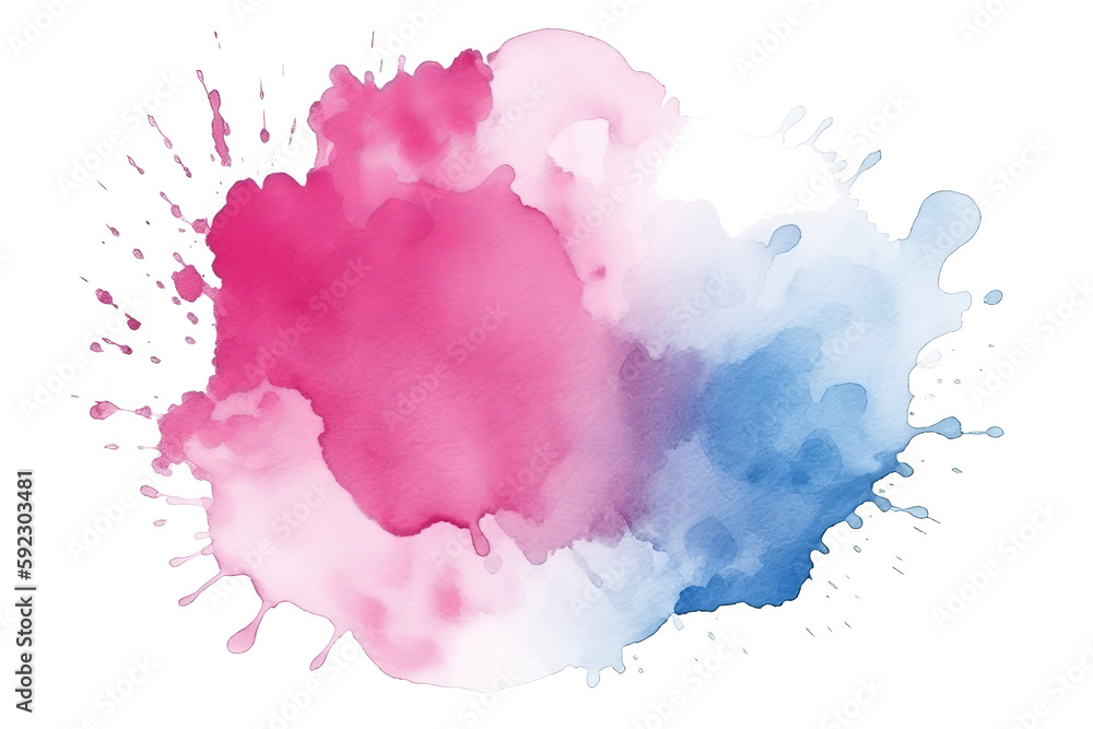Blue-pink watercolor stain. Generative AI