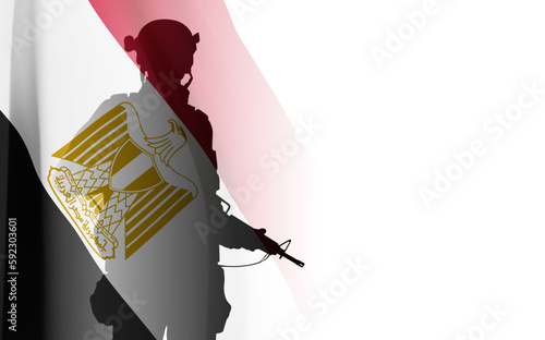 Silhouette of saluting soldier with Egypt flag on white background. EPS10 vector